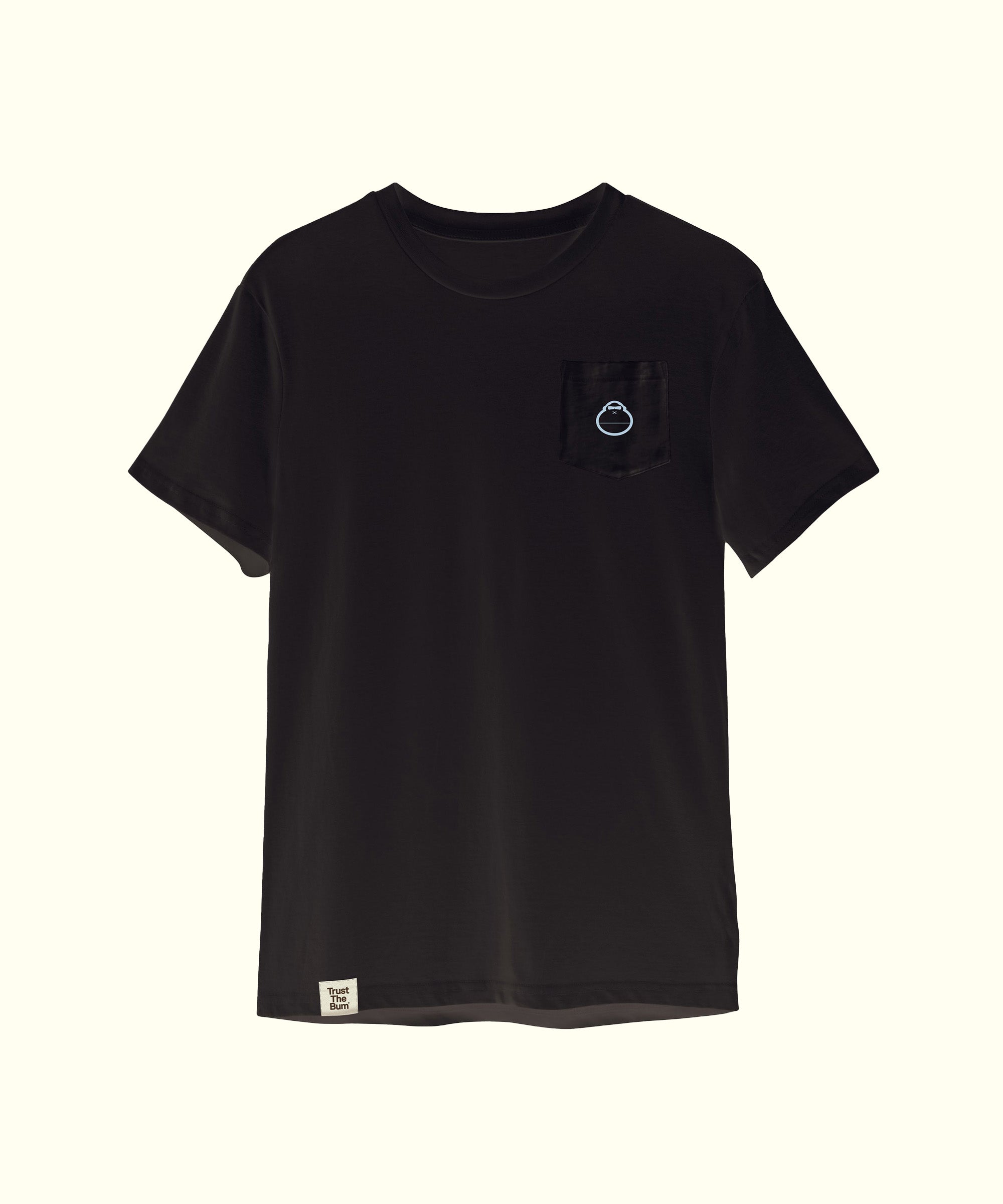 Black Pocket Tee with mascot logo on the pocket, short sleeves, comfortable fit, from Sun Bum.