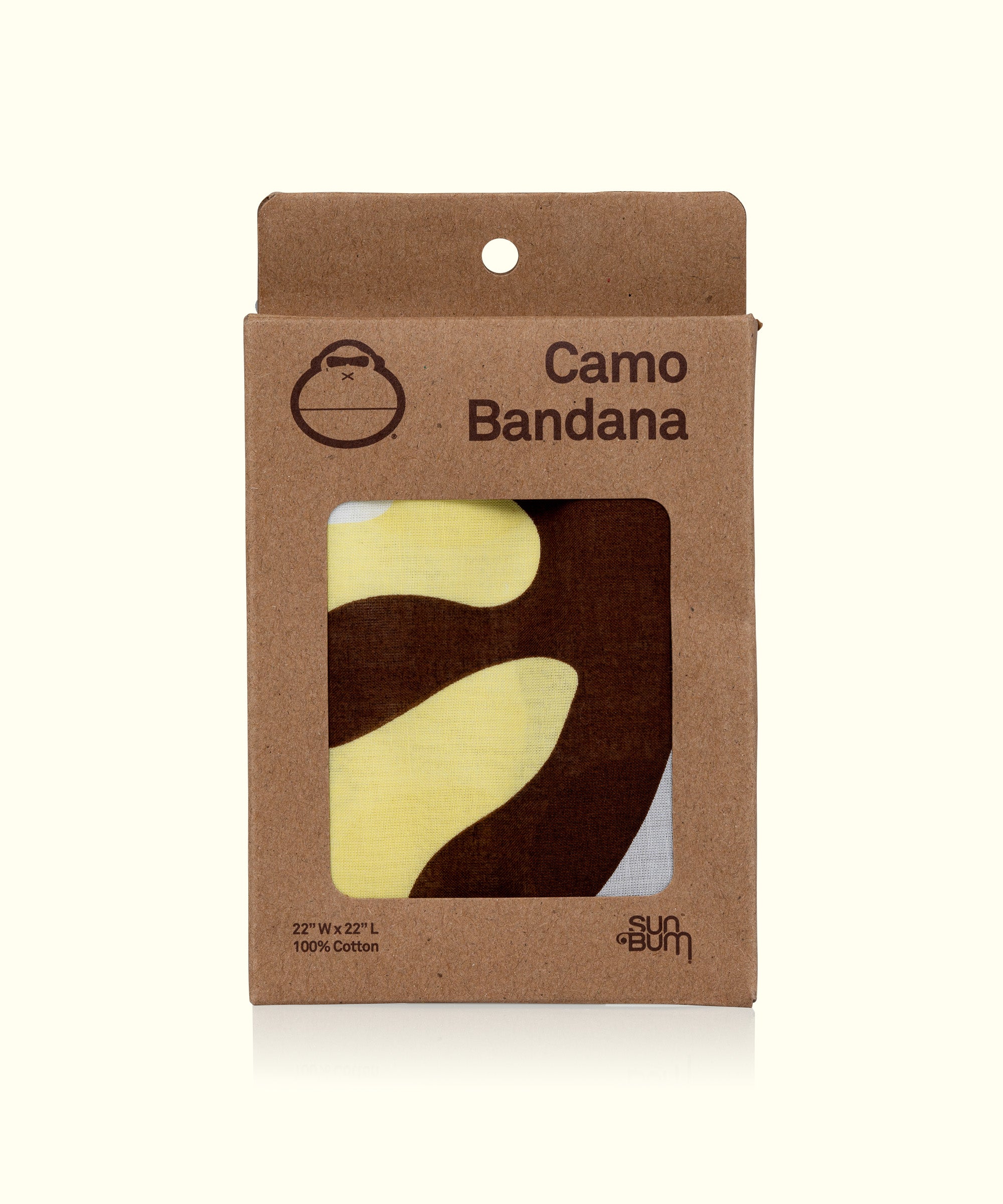 Camo Bandana in eco-friendly packaging, perfect for festivals, dust, and everyday wear. Sun Bum.