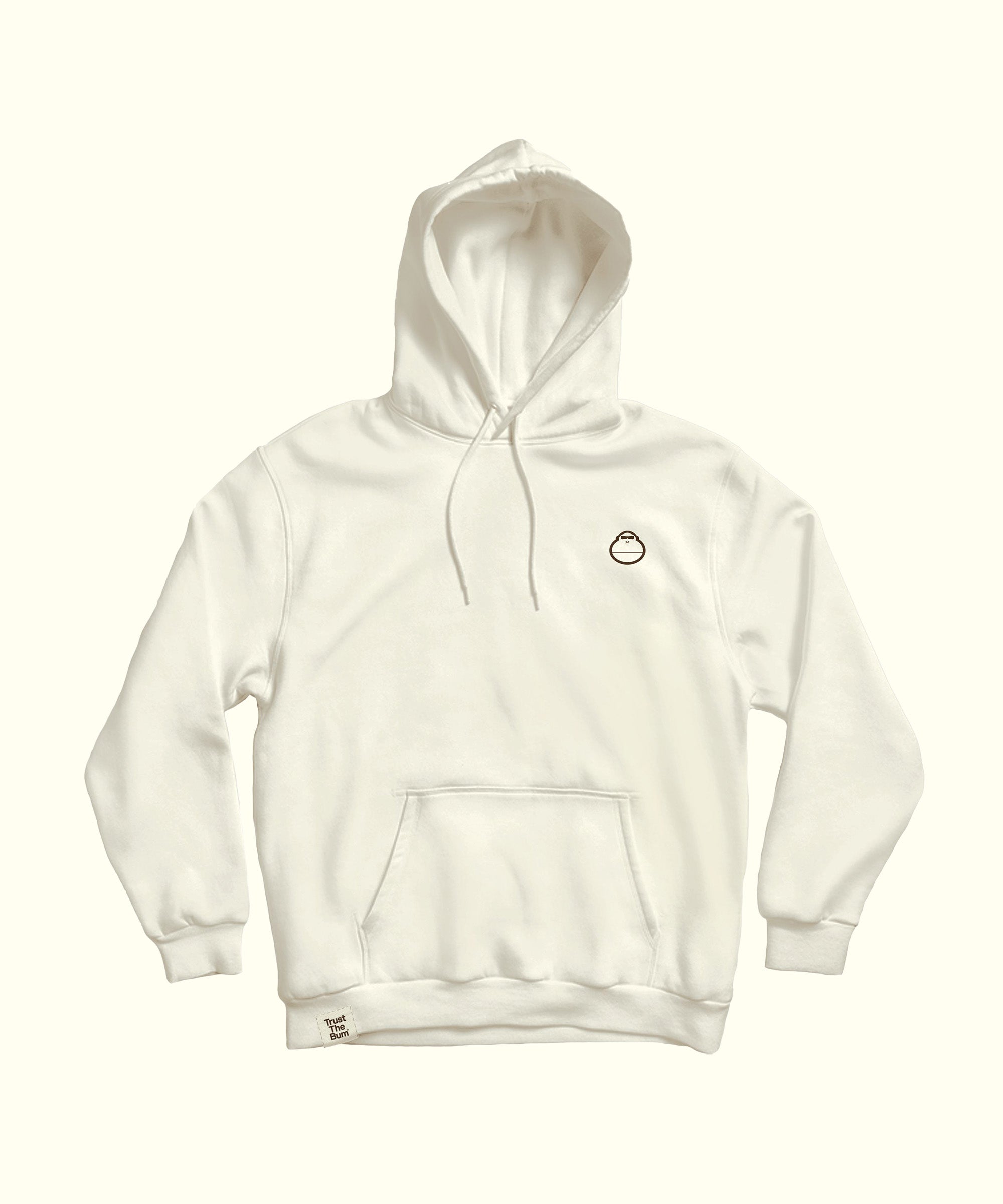 White hoodie with a minimal logo on the chest, featuring popular mascot and cozy design perfect for casual wear, Sun Bum.