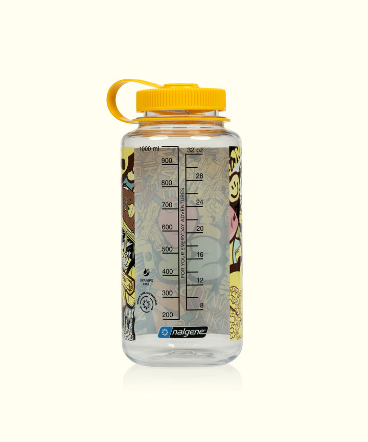 Nalgene® Water Bottle featuring vibrant graphics and a handy yellow cap, perfect for adventures. Sun Bum.