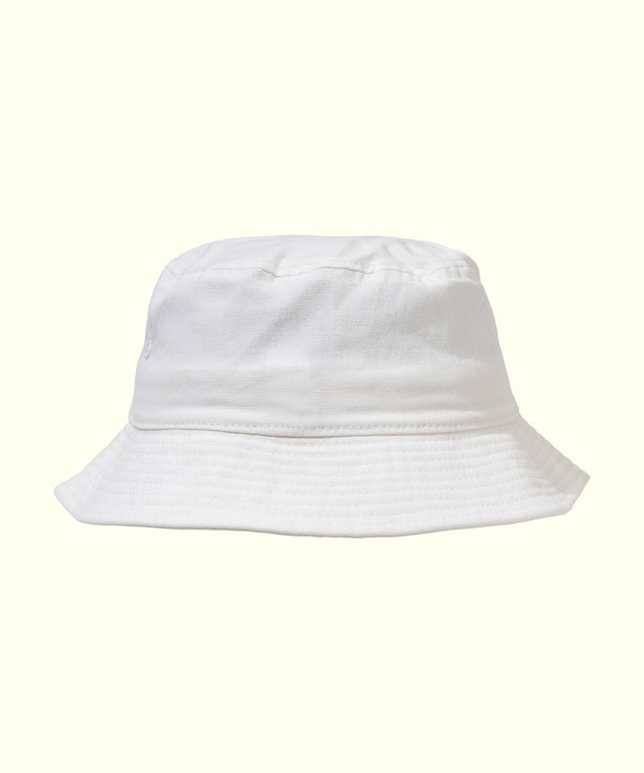 White bucket hat with a relaxed, comfy fit, perfect for the beach or streets. Sun Bum.