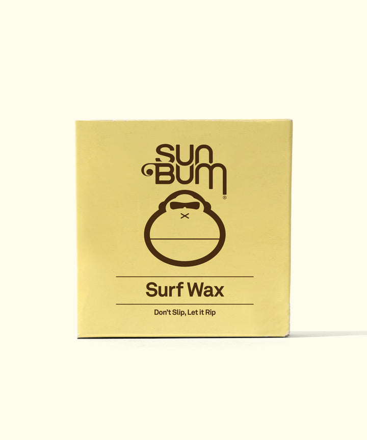 Surf Wax packaging with Sun Bum logo, essential cool-water grip for surfers. Sun Bum.